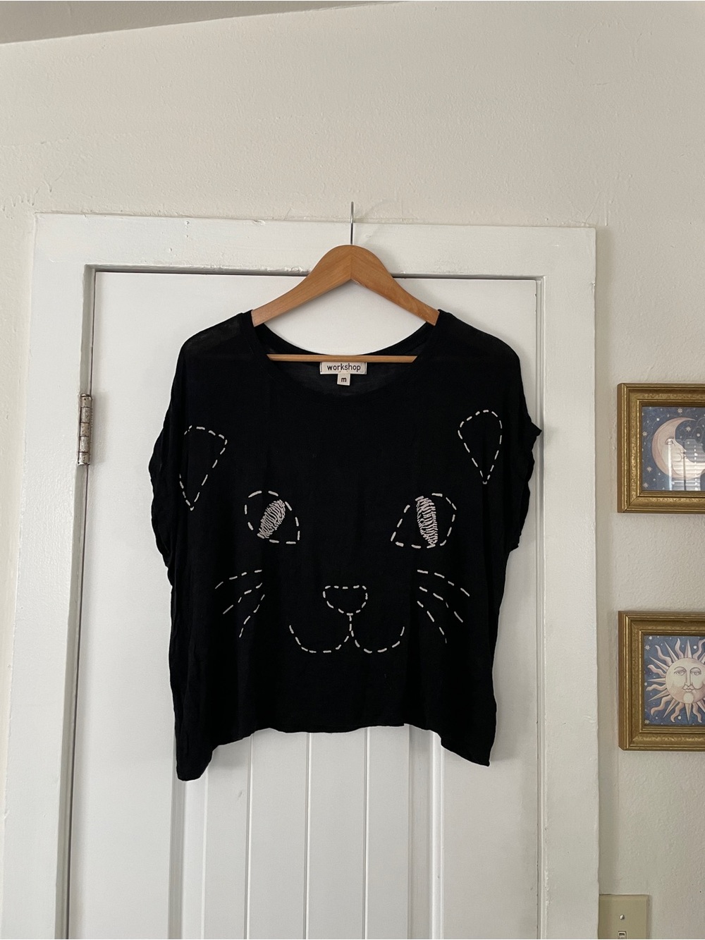 Workshop Black Cat Face Tee size M